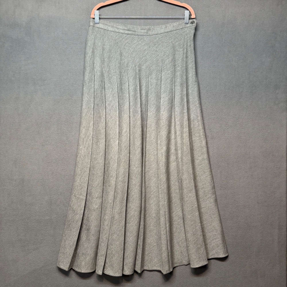 Bonnie & Norma Pleated Maxi Skirt Gray Viscose Linen Blend Size 16 Style 65062‎